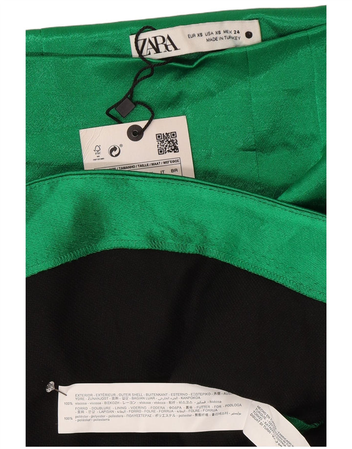 Zara Femme Mini Jupe XS W24 Vert Viscose