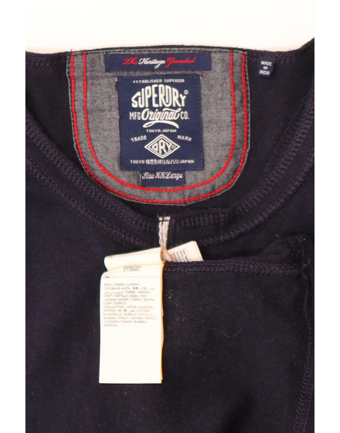 SUPERDRY Homme Top Manches Longues 2XL Bleu Marine Coton