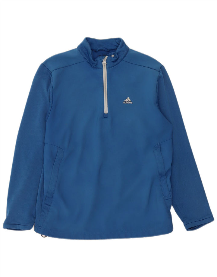 Adidas Hommes Climawarm Zip Neck Sweatshirt Jumper Petit Bleu Polyester
