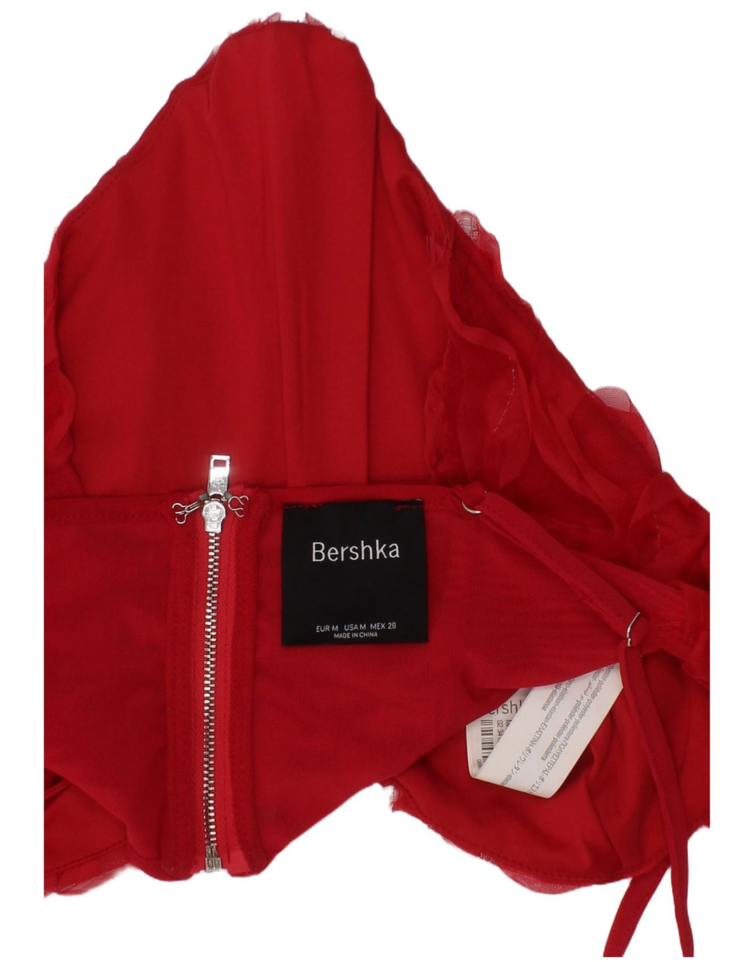 Bershka Femme Crop Corset Top Rouge Moyen Polyester Festival