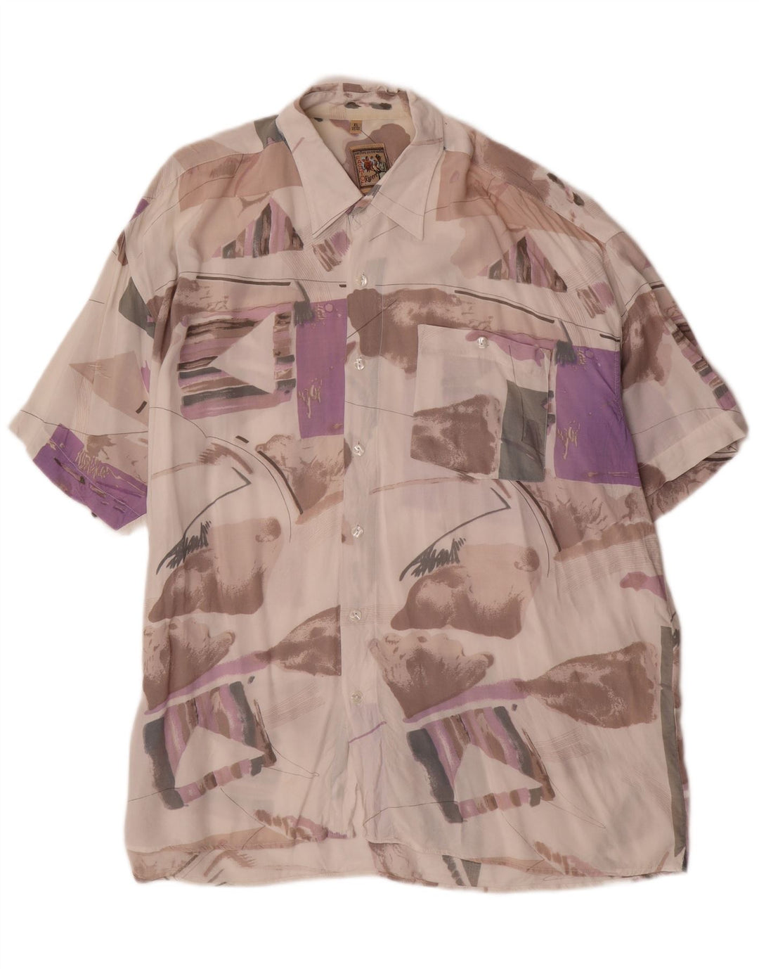 VINTAGE Chemise motif abstrait homme taille 43/44 XL multicolore
