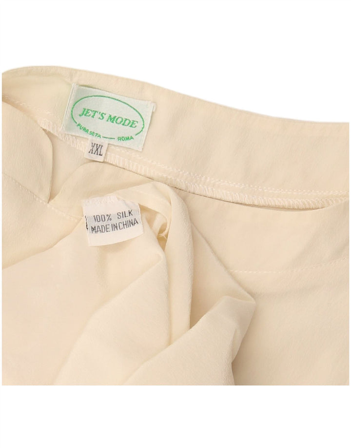 VINTAGE Femmes Crop Sans Manches Blouse Top UK 20 2XL Off White Silk