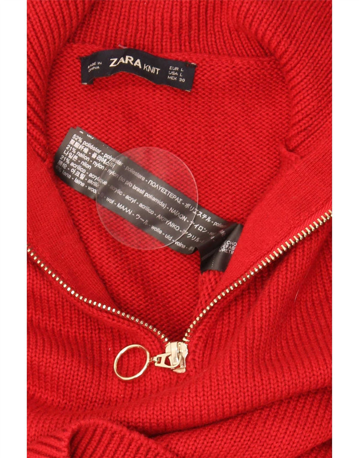 Zara Pull à col zippé pour femme UK 14 Large Rouge Polyester