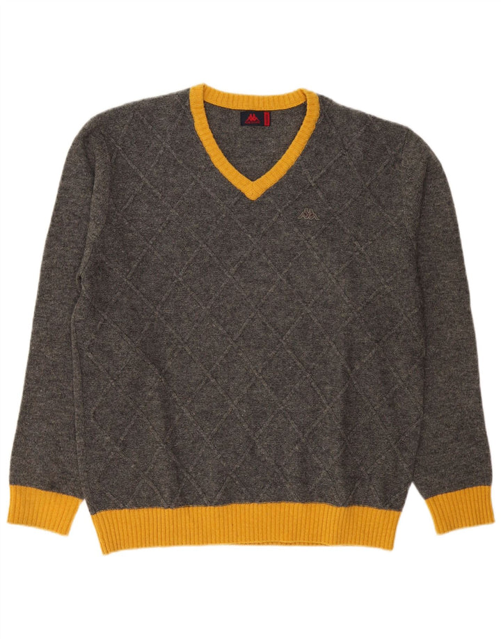 Kappa Pull col V pour homme XL en laine color block Gris