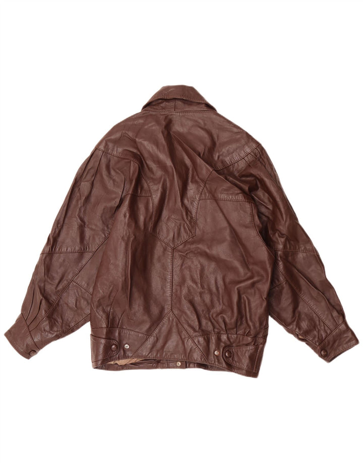 veste en cuir femme vintage UK 14 Grand Brun