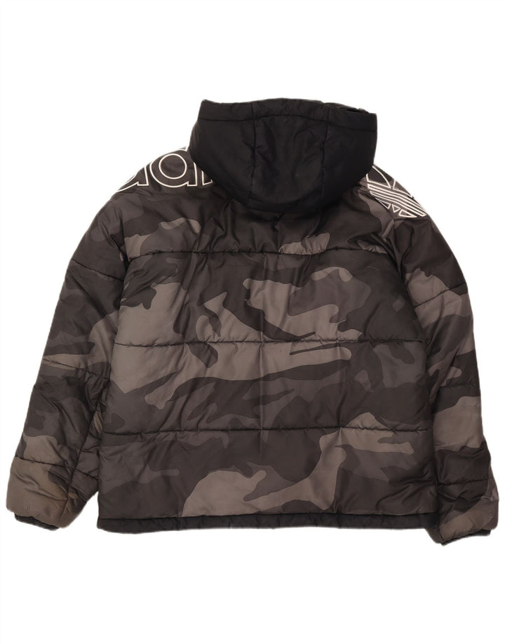 Adidas Veste matelassée à capuche graphique pour homme UK 38 Gris moyen Camouflage
