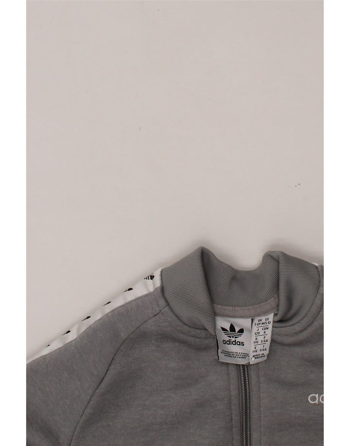 ADIDAS Boys Graphic Tracksuit Top Jacket 5-6 Years Grey Colourblock