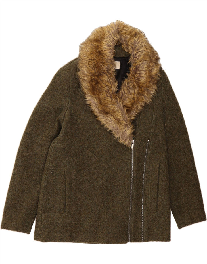 ZARA Womens Loose Fit Overcoat UK 10 Small Khaki Wool Vintage Zara and Second-Hand Zara from Messina Hembry 