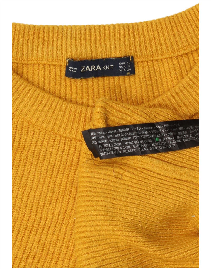 Zara Pull court surdimensionné à col rond pour femme UK 10 Petit Jaune