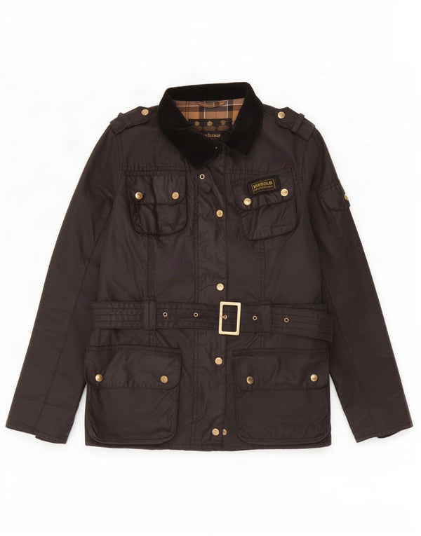 Barbour Veste en coton ciré pour femme UK 14 Large Noir