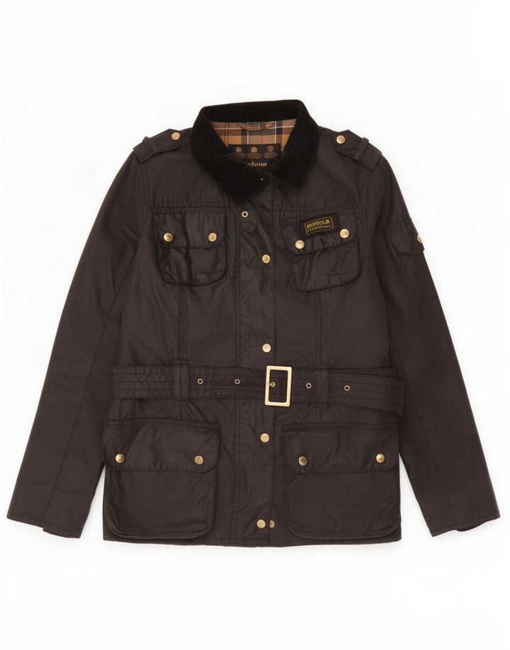 Barbour Veste en coton ciré pour femme UK 14 Large Noir