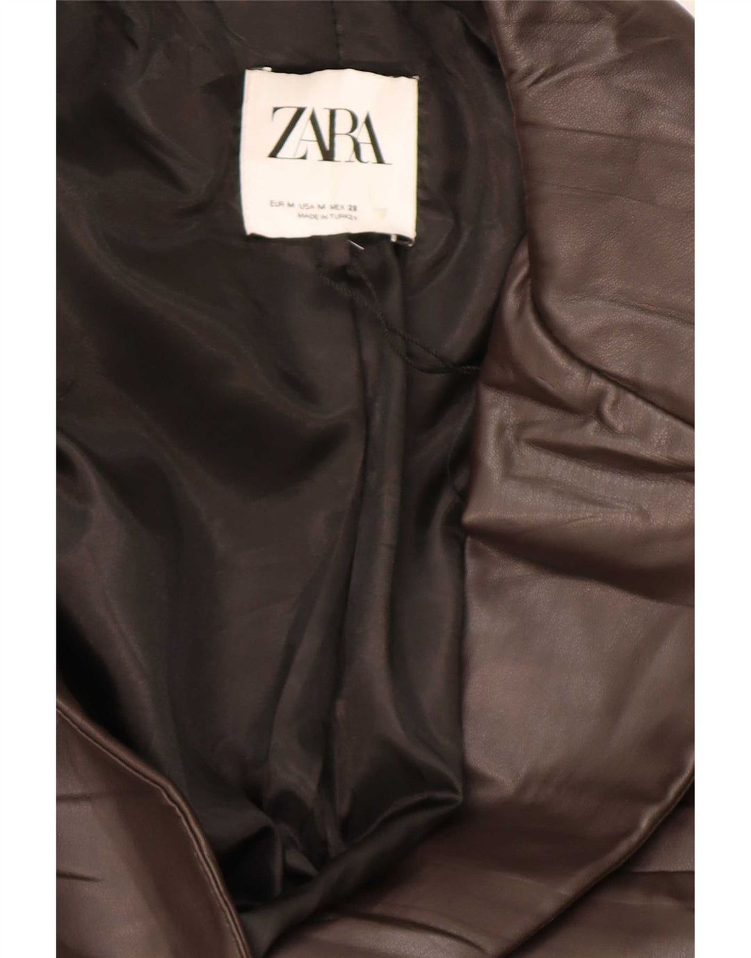 Zara Veste blazer en simili cuir à 1 bouton pour femme UK 14 Marron moyen