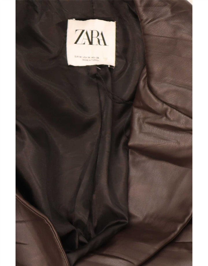Zara Veste blazer en simili cuir à 1 bouton pour femme UK 14 Marron moyen