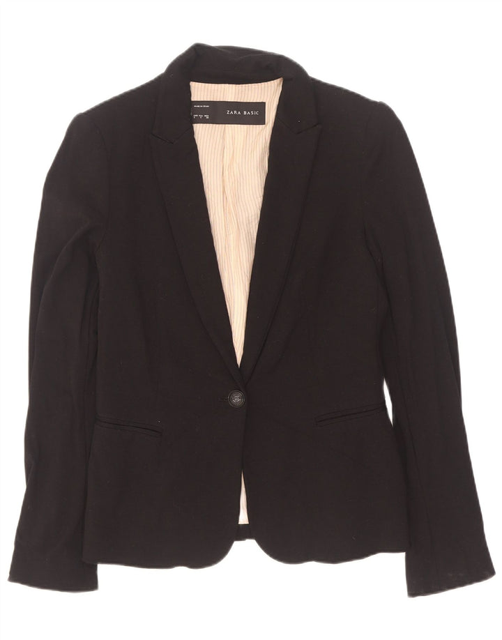 Zara Veste Blazer 1 Bouton Femme UK 10 Petit Acétate Noir
