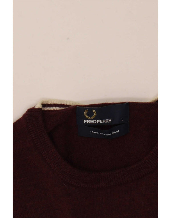 Fred Perry Pull à col rond pour homme en laine mérinos bordeaux Taille L