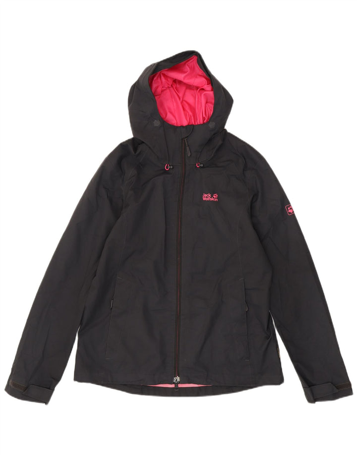 Jack Wolfskin Veste de pluie à capuche pour femme UK 12 Medium Noir Polyester