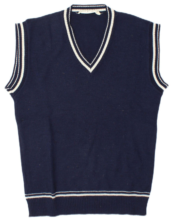 vintage Mens Vest Débardeur Moyen Bleu Marine