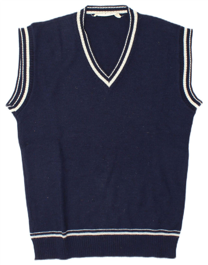 vintage Mens Vest Débardeur Moyen Bleu Marine