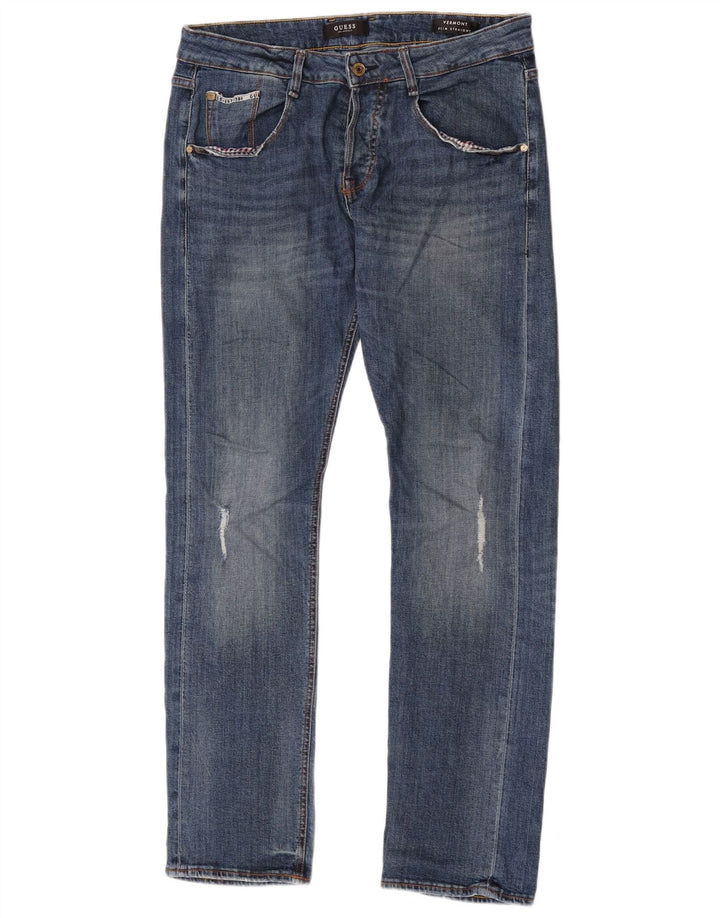 Guess Jean slim droit vieilli pour homme W30 L33 bleu polyester
