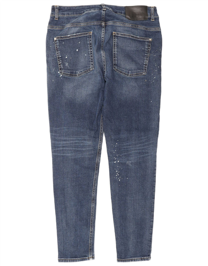 ZARA Jean skinny en détresse pour homme EU 46 XL W36 L30 Bleu à pois en coton
