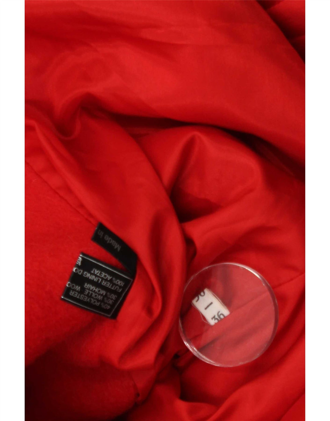 vintage Femmes Militaire Pardessus EU 36 Petit Polyester Rouge