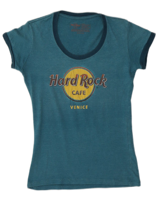 Hard Rock Cafe Womens Venice Graphic T-Shirt Top UK 10 Petit Bleu Coton