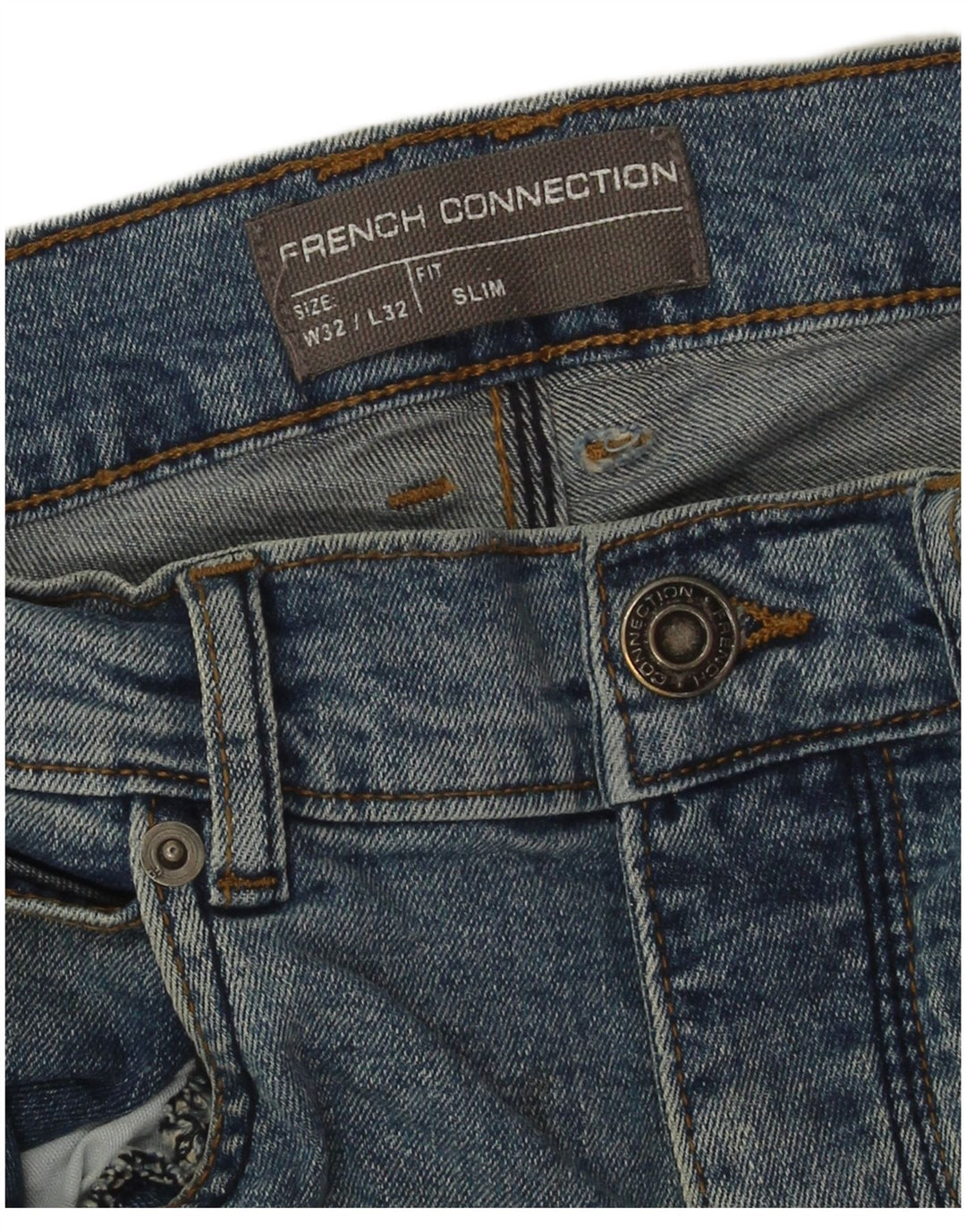 French Connection Jean Slim Homme W32 L32 Bleu Coton