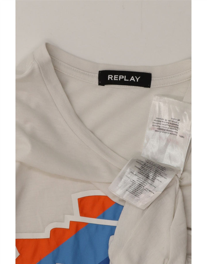 REPLAY T-Shirt Graphique Femme UK 12 Coton Blanc Moyen