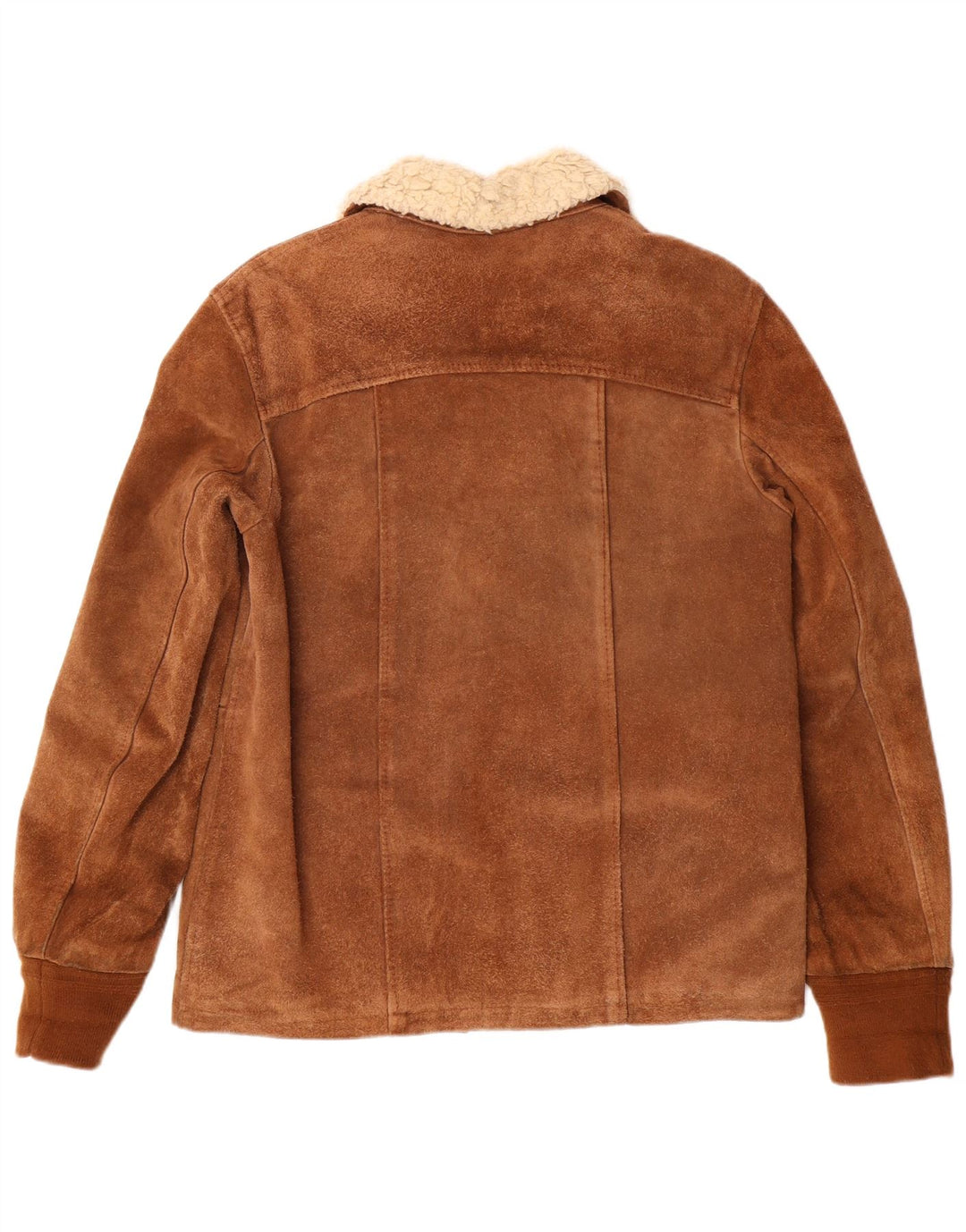VINTAGE Veste Shearling Femme IT 46 Grand Cuir Marron
