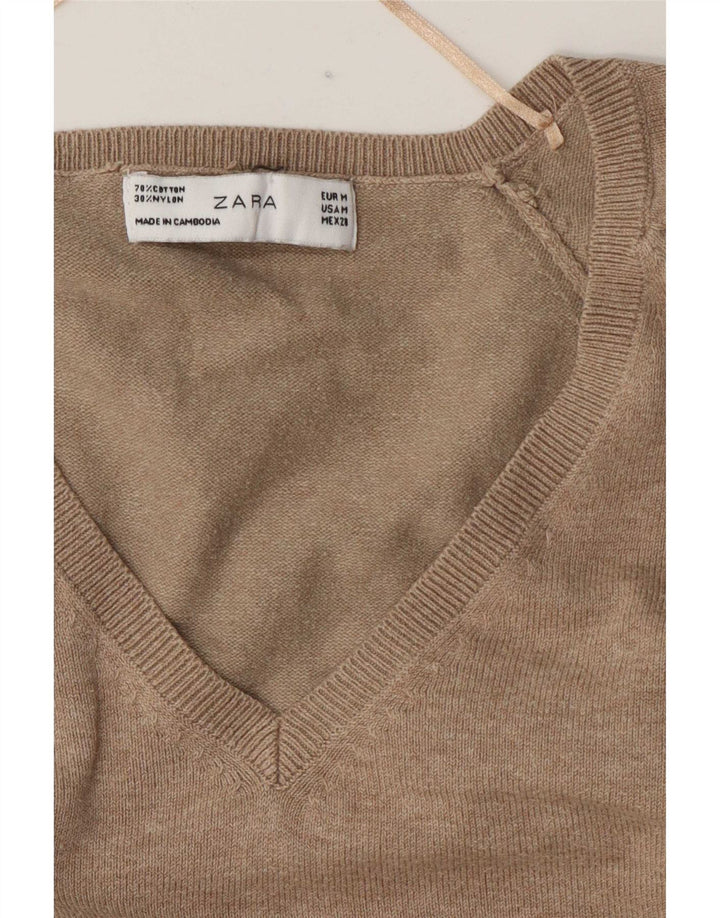 Zara Pull col en V pour femme UK 14 en coton marron moyen