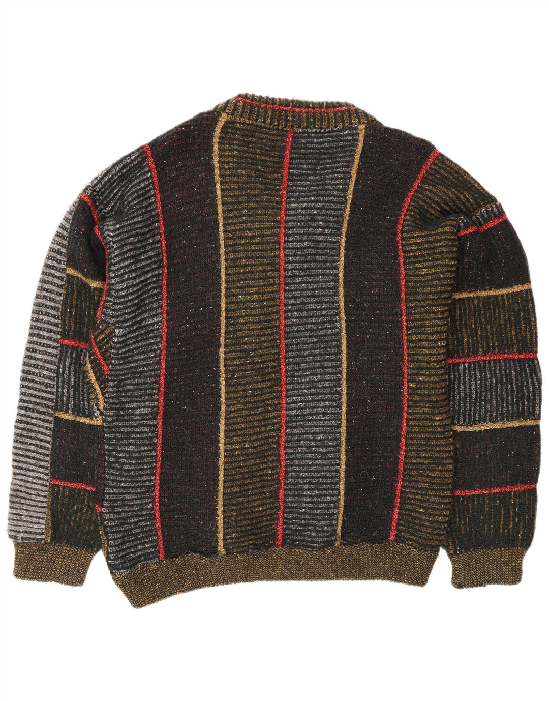 vintage Mens V-Col Jumper Sweater Grande laine rayée multicolore
