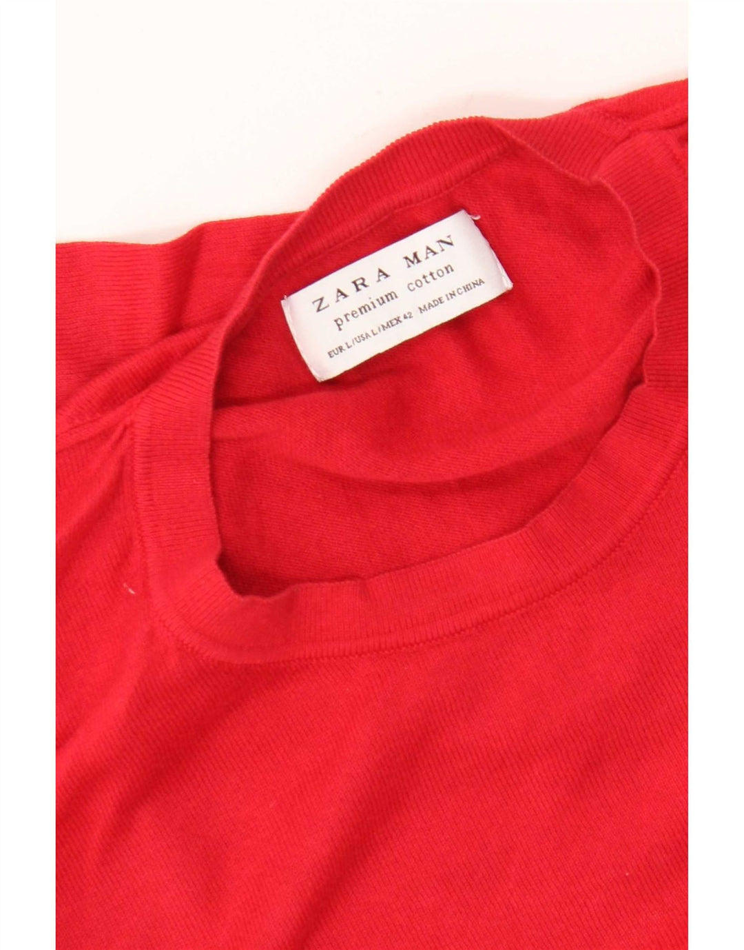 Zara Pull à col rond pour homme en coton rouge Large
