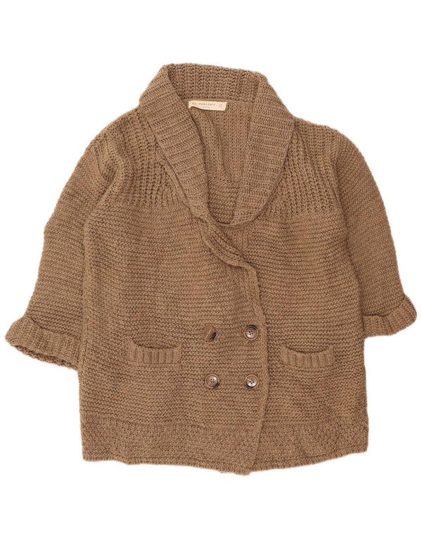 Zara Cardigan long surdimensionné pour femme UK 14 Acrylique marron moyen