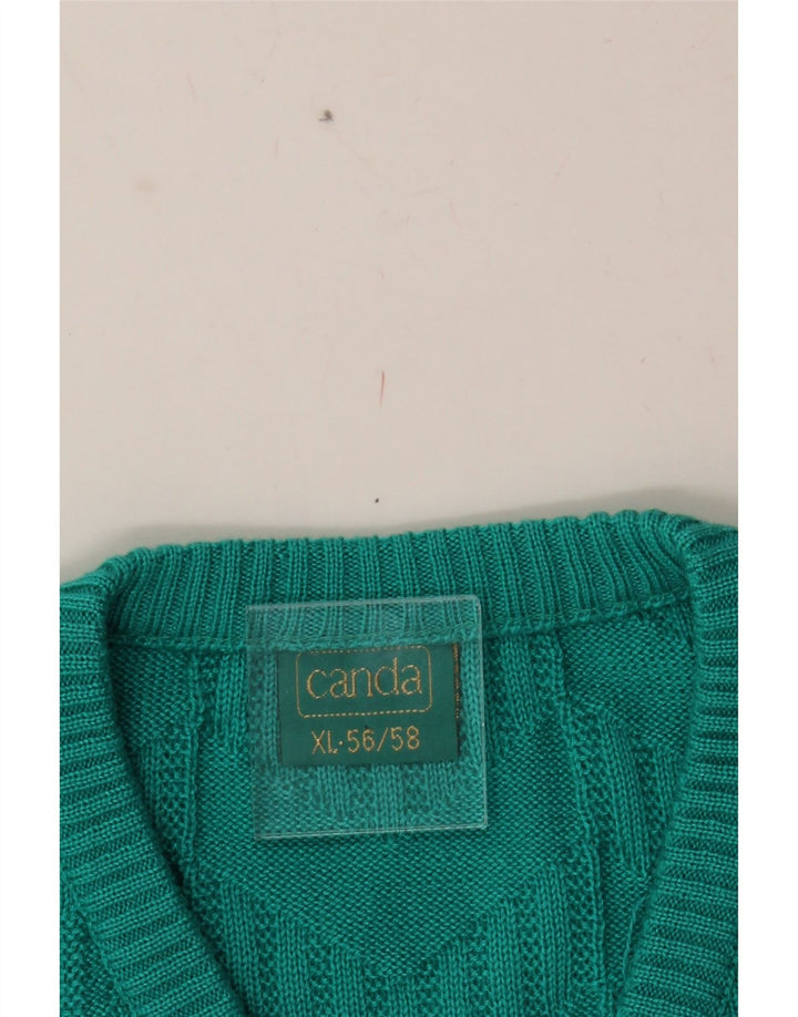 CANDA Mens V-Neck Jumper Sweater XL Green Acrylic Vintage Canda and Second-Hand Canda from Messina Hembry 