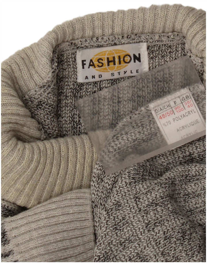 vintage Mens Roll Neck Jumper Pull UK 38/40 Moyen Gris Check Acrylique