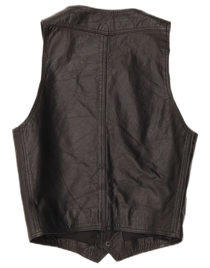 VINTAGE Gilet en cuir homme petit cuir noir