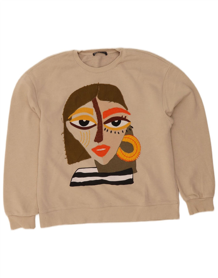 Zara Sweat-shirt graphique pour femme UK 10 Petit Beige