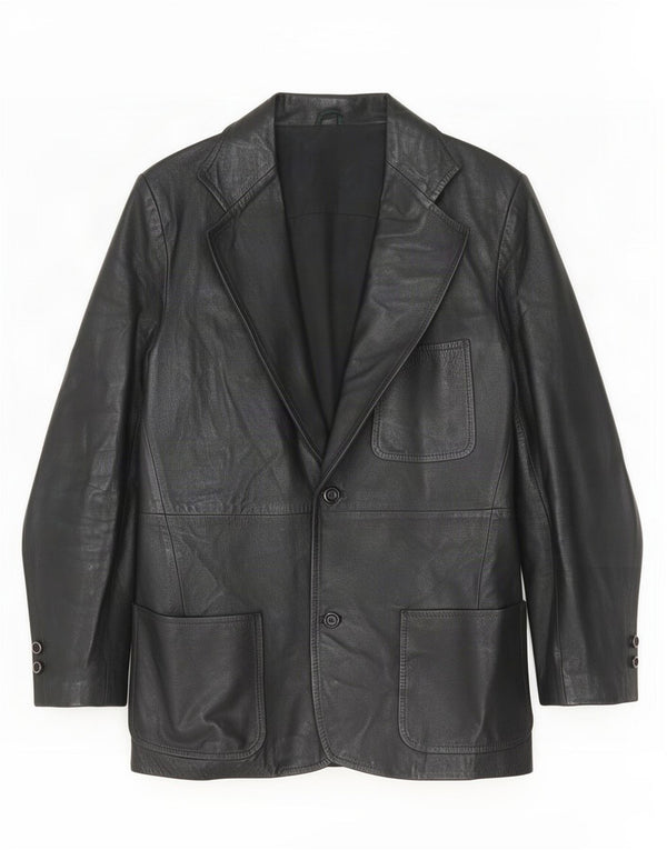 Vintage Womens 2 Button Leather Blazer Jacket IT 48 Medium Black