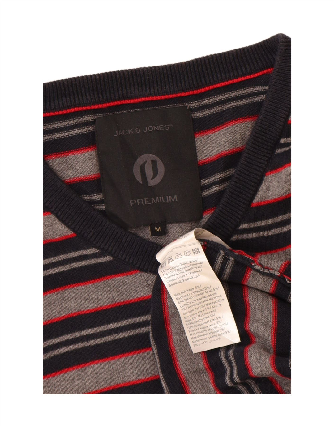Jack & Jones Pull Col V Homme Gris Moyen Rayé Coton