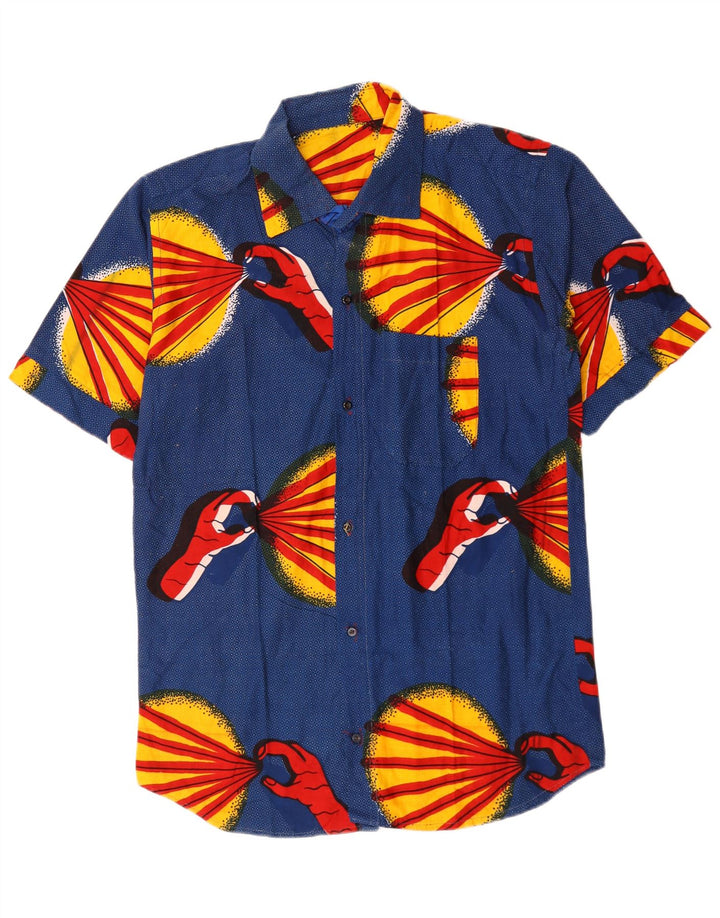 Chemise à manches courtes à motif abstrait vintage pour hommes bleu moyen