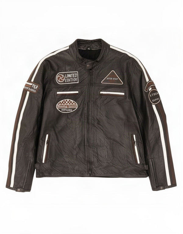 vintage Mens Motorcycle Graphic Racer Jacket UK 44 2XL Noir Colourblock