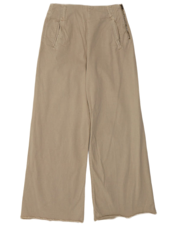 Zara Pantalon décontracté taille haute à jambe large pour femme EU 34 2XS W24 L26 Beige