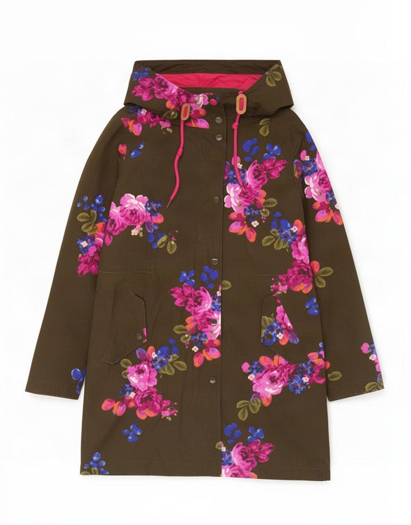 Joules Imperméable à capuche pour femme UK 8 Small Kaki Floral Coton
