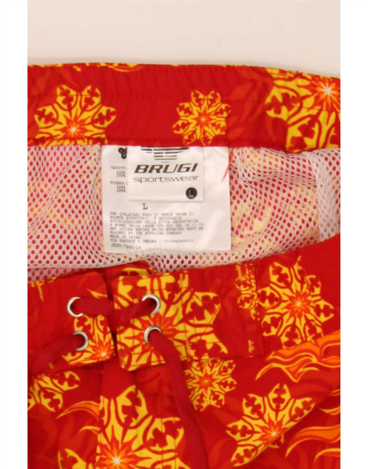Brugi Short de Bain à Motif Abstrait pour Homme en Nylon Rouge Large