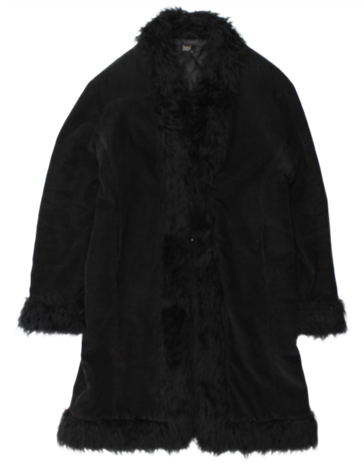 vintage Femme Pardessus UK 18 XL Coton Noir
