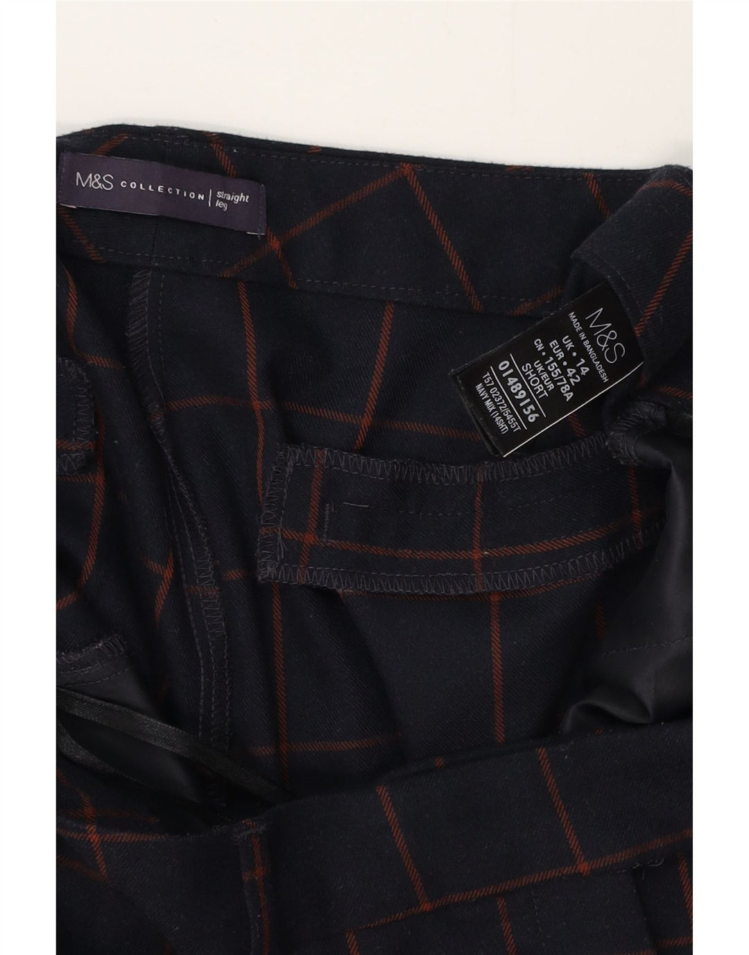 MARKS & SPENCER Pantalon de costume pour femme UK 14 Large W34 L28 Bleu marine à carreaux