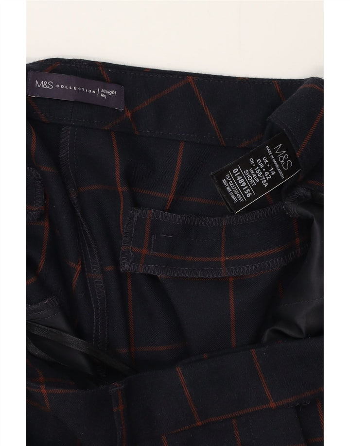MARKS & SPENCER Pantalon de costume pour femme UK 14 Large W34 L28 Bleu marine à carreaux