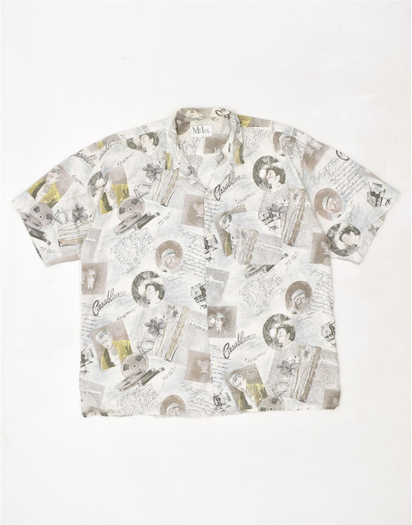VINTAGE Mens Short Sleeve Graphic Shirt Size 43/44 XL White Cotton