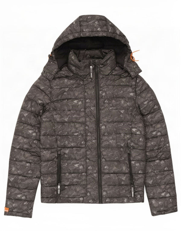 Superdry Veste matelassée à capuche pour femme UK 14 Gris moyen Camouflage Polyester