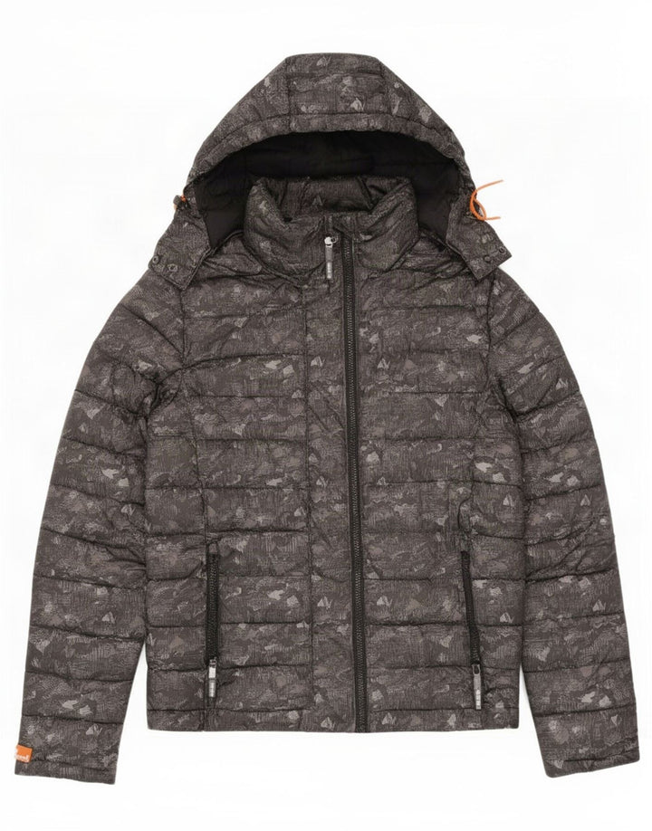 Superdry Veste matelassée à capuche pour femme UK 14 Gris moyen Camouflage Polyester